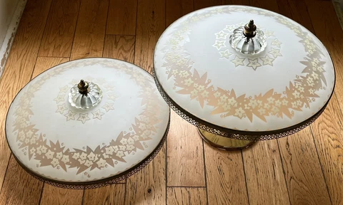Matching Pair Vintage , MCM Flush & Semi Flush Dish Lights, 1940 - 1950 Cover