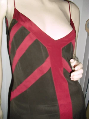 Kenneth Cole, Nueva York, arándano, negro, bloque de color, seda pura, talla 8, noche, midi, maxi, WOW Foto 1 de 4