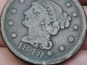 1848 Braided Hair Large Cent Penny- Fine/VF Details - Picture 1 of 4