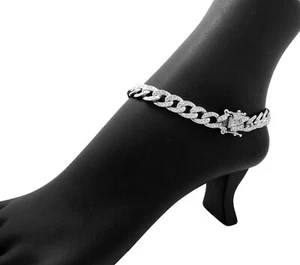 Ice Bling Cuban Chain 10" Anklet Ankle Bracelet Fashion Jewelry - Picture 1 of 4