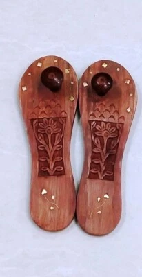 Wooden Khadau Charan Paduka Wooden Slipper Wooden Sandals Universal One Size - Image 1 of 4