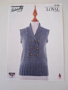 Naturally Knitting Pattern Leaflet - DOUBLE BREASTED VEST - 28-51" Bust in 8Ply - Picture 1 of 1
