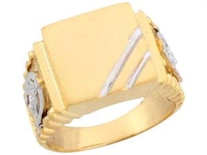 10k or 14k Real Two Tone Gold Signet Lucky Horseshoe Accent Stylish Mens Ring - Picture 1 of 4