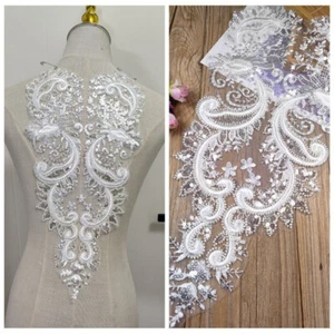 1x DIY paillettes ricamate pizzo toppa perline applicazione abito da sposa passamanerie cucito - Foto 1 di 9