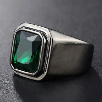 Hombres Mujeres Negro Acero Inoxidable Piedra Azul Anillo Alianza Boda Regalo Talla 7-12 Foto 1 de 4