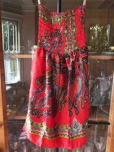 Red Silk Girls Dress With Paisley Design Smocked Top Print Size 8/10 - Picture 1 of 9