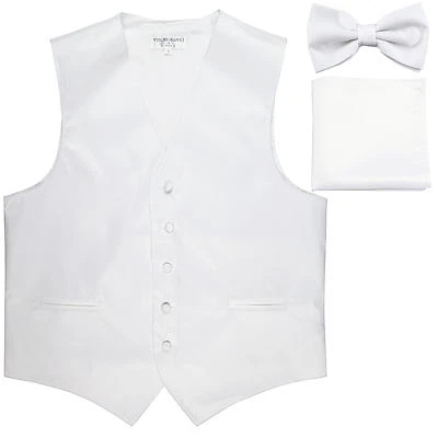 New men's wedding formal tuxedo vest waistcoat_bowtie & hankie set white 5XL 6XL - Image 1 of 4
