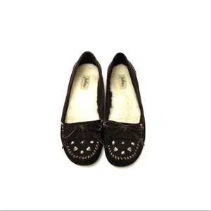 Vintage 1990s brown suede fleece lined slipper moccasins by Zodiac size 8.5 - Picture 1 of 8