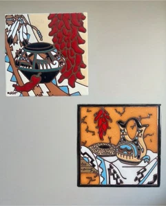 Vintage Earthtones Southwestern Art 6" Fliesen Set 1990er handbemalt KRIT - Bild 1 von 11