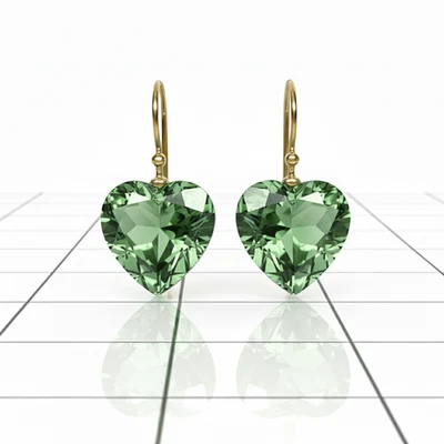 Grüne Amethyst Herz Ohrringe Edelstein Handgefertigt 925 Sterlingsilber Schmuck - Bild 1 von 3