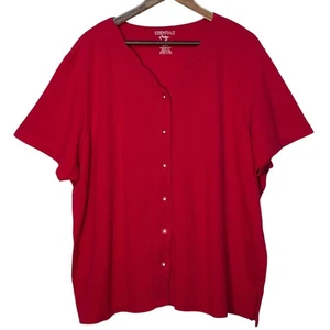 Essentials by Maggie Top Size 26W/28W Red Textured Knit Cardigan Scallop V Neck - Picture 1 of 11