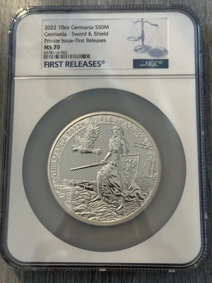 2022- 10oz Germania- Sword & Shield- Private Issue- First Release- NGC- MS70 - Image 1 of 2