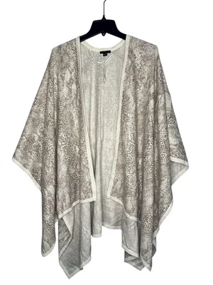 Poncho Ann Taylor Estampado Animal Talla Única Marrón Crema Frente Abierto Envoltura Ligera Foto 1 de 4