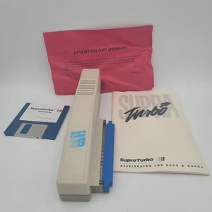 Amiga Supra Turbo 28 Unit, Floppy Disc And Manual - For Parts - Untested READ - Zdjęcie 1 z 14