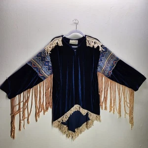 Túnica de vellón pesado vintage hecha a mano con temática tribal nativa disfraz de teatro azul 2 - Imagen 1 de 8