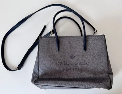 Kate Spade Trista Glitter Shopper Tote Bag Crossbody Dusk Navy NWOT - Image 1 of 4