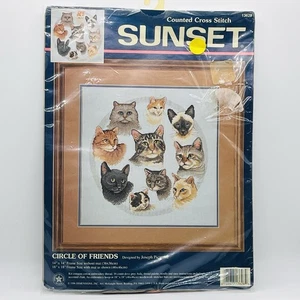 Sunset Circle of Friends Kitty Cat Counted Cross Stitch Kit 16 ct Dove Grey Aida - Picture 1 of 5
