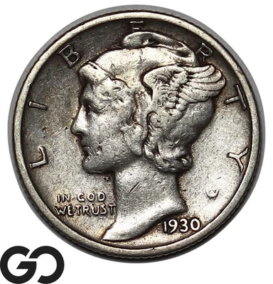 Moneda de diez centavos Mercury 1930-S, fecha semi mejor Foto 1 de 3