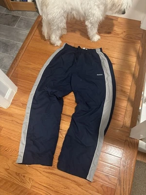 Pantalones deportivos vintage de la década de 2000 Reebok Athletic azul marino holgados a rayas Y2K para hombre M Foto 1 de 4