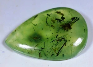 61 CT NATURAL TRANSLUCENT GREEN PREHNITE PEAR CABOCHON GEMSTONE FH-393 - Picture 1 of 5