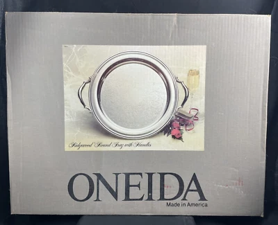NEW Oneida Ridgewood Round Tray With Handles 14.5" Silverplate 8202191A NIB - Image 1 of 3