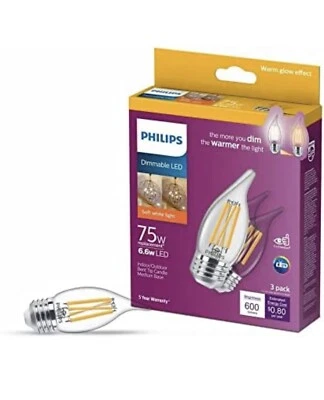 Philips Warm Glow 75W Equivalent Soft White BA11 Medium Dimmable LED Light Bulb - Image 1 of 4