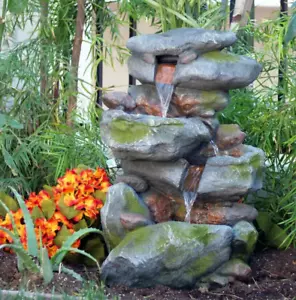 Three-Tier LED Cascade Waterfall Water Fountain with Realistic Stone Look 22in - Picture 1 of 7