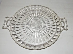 VINTAGE JEANNETTE WINDSOR KLARGLAS 12" SANDWICH SERVIERTELLER DOPPELGRIFFE - Bild 1 von 6