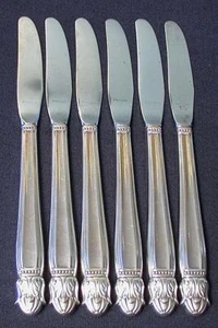6 HOLMES & EDWARDS "IS" SILVER PLATE DANISH PRINCESS DINNER KNIVES 1938 POLISHED - Picture 1 of 1