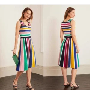 Boden Gracie Knitted Fit & Flare Dress Rainbow Stripes Midi Size 6 Sleeveless - Picture 1 of 11