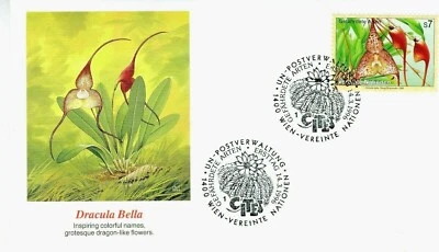 Марка FDC Fleetwood исчезающие виды 1996 орхидеи Дракула Белла прямые иностранные инвестиции ООН - Изображение 1 из 2