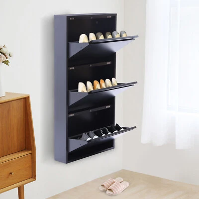 3 Drawer Shoe Storage Metal Cabinet - Wall Mounted Modern Shoe Rack-No-Assembly! - Image 1 of 4