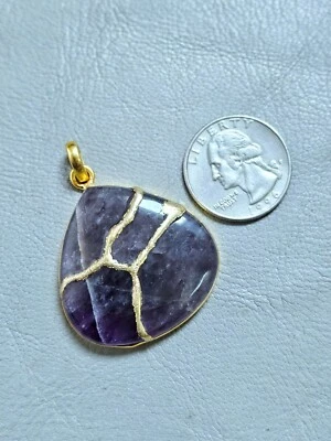 COLLAR KINTSUGI Amatista Piedras Preciosas Hecho a Mano Joyería Regalo Cadena Chapada en Oro Foto 1 de 4