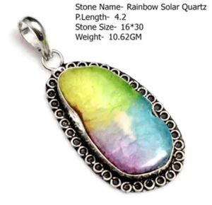 Vibrant Rainbow Solar Quartz Pendant – Handmade Bohemian Tibetan Silver Jewelry - Picture 1 of 1