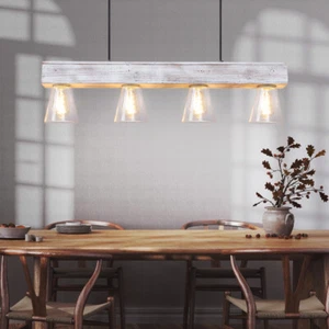 Holzlampe Pendellampe Hängeleuchte Esstischlampe Glas Wohnzimmerlampe H 120 cm - Bild 1 von 12