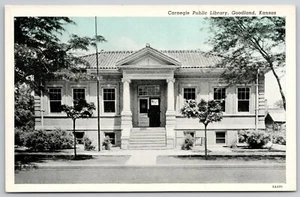 Goodland Kansas~Clay Tile Roof on Carnegie Public Library~BlueSky~1920s Postcard - Picture 1 of 2