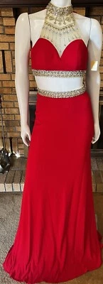 Vestido largo Faviana Glamour rojo con cuentas jersey de dos piezas estilo S7511 nuevo con etiquetas talla 4 Foto 1 de 4