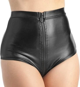 Lovehoney Fierce Black Wet Look High Waisted Knickers with Full Length Zip - Picture 1 of 9