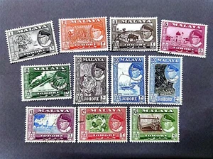 Malaya 1957 1960 Johore Sultan Ibrahim Complete Set - 11v Used - Picture 1 of 2