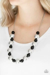 Paparazzi jewelry Top Pop Polished Black Silver Bead Chain Necklace New - Picture 1 of 3