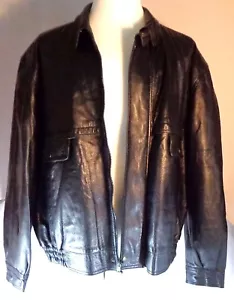 Mens Black Leather Bomber Jacket Size 50 Jasons Billings Made in Hungary - Picture 1 of 11