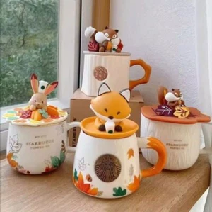  Süße Porzellan Starbucks Herbst Fuchs Eichel Tasse Hase Keramiktassen Deckel Eichhörnchen Tasse - Bild 1 von 13