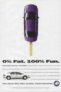 1996 Plymouth Breeze Ad Purple Vintage Magazine Advertisement White 96