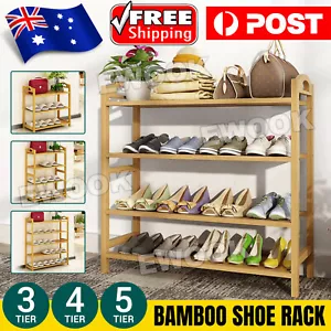 3-6 Tiers Layers Bamboo Shoe Rack Storage Organizer Wooden Shelf Stand Shelves - Picture 1 of 13