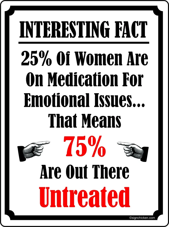 25% DE MUJERES ESTÁN EN MEDICAMENTOS... hombre cueva, decoración de pared, letrero divertido, letreros de novedad NUEVO Foto 1 de 1