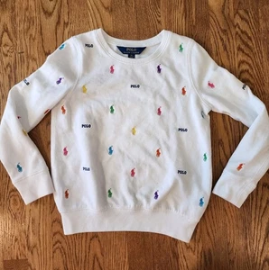 Polo Ralph Lauren All Over Print Pony Multi White Sweatshirt Top Girls Size 6x - Picture 1 of 6