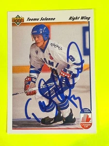 69841 	1991-92 Upper Deck #21 Teemu Selanne RC  IN PERSON AUTO - Picture 1 of 3