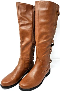 Botas para mujer ZBY altas hasta la rodilla cremallera lateral marrón imitación cuero talla 10 medianas - Imagen 1 de 11