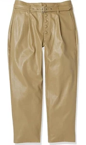 PAIGE Damen Maria Hose Vegan Leder Gürtel Button Fly in Dark Brushed Olive - Bild 1 von 7