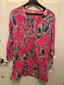Túnica Lilly Pulitzer Oasis Cubrir Fruta del Dragón Tucán Rosa Playa Mediana - Imagen 1 de 8